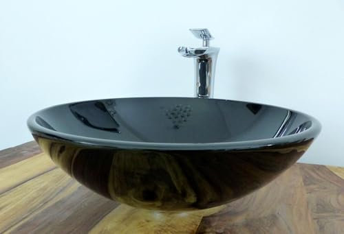 Nero Aufsatz Glas Waschschale schwarz durchgefärbt 42cm rund Waschbecken Waschtisch Premium Glaswaschbecken Bad WC