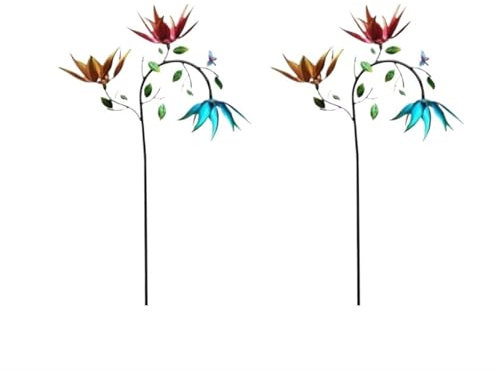 Moulin à Vent à Fleurs, Moulin à Vent à Fleurs Multicolores, Beau Moulin à Vent à Fleurs Multicolores d'été, moulins à Vent for décoration extérieure(2pcs)