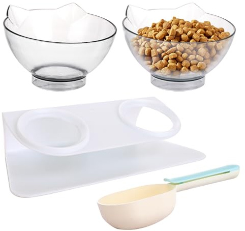 ASelected Raised Cat Bowl with Stand,Cat Bowls with Stand Tilted 15° and scoop,Cat Feeding Bowl for Kittens Elevated Cat Bowl Anti Vomiting and over-turned,Feeding and Water Supplies for Cat
