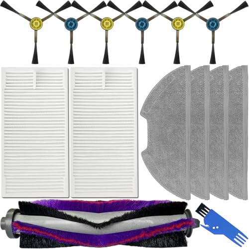 EATBALE Accessories Set Replacement for Eureka NERE10s E10S, for Midea M9, for Obode A8, A8 Plus Robot Vacuum Cleaner Parts, 1 x Main Brush, 6 x Side Brushes, 4 x Mop Pads, 2 x HEPA Filters (13 Pcs)
