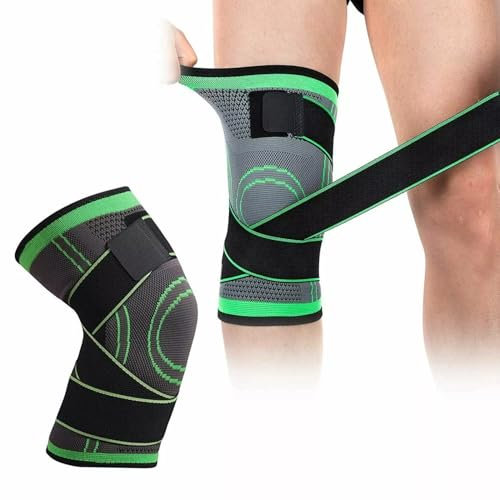 Supporto per Ginocchio Ginocchiera Elastica Sportiva Tutore Fascia Ginocchio da Uomo e Donna 1 pezzo per corsa, menisco, artrosi, tendinite, legamenti, rotuleo (Nero/Verde) taglia unica