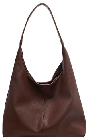 Hobo Bags for Women Slouchy Tote Bag Soft Casual PU Leather Shoulder Purses 2pcs Work Everyday Handbags (Coffee)