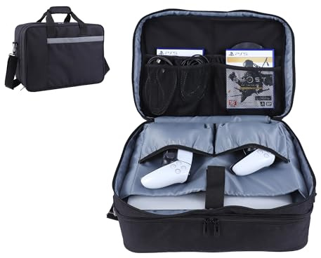 Qixotrz Bolsa de transporte para consola de viaje compatible con Playstation 5/PS5 Digital Edition, funda de transporte para consola de viaje con varios bolsillos para monitor portátil de 15.6