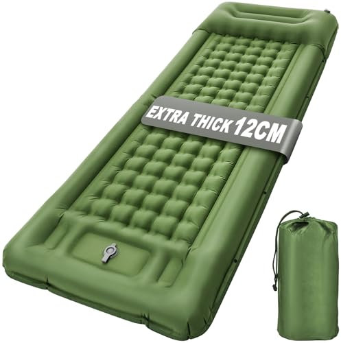 Kiaitre Isomatte,12CM Verdicktes Luftmatratze Camping mit Kissen und Fußpresse Pumpe, Ultraleicht Wasserdicht Isomatte Camping Matratze für Wandern, Strand, Outdoor und Zelt