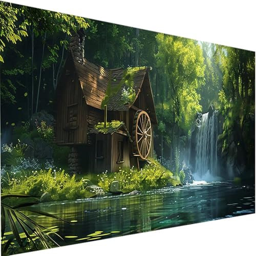 Malen Nach Zahlen Erwachsene mit Rahmen Bäume, DIY Handgemalt Ölgemälde Set für Anfänger und Erwachsene, Paint by Numbers Wasserfall mit Pinseln und Acrylfarbe, Heimdekoration Geschenk 100x200cm t-Z