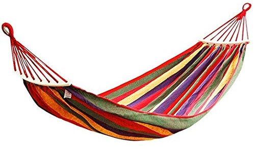 Double Hammock with Wooden Spreader Bars 280 x 180 cm 300 kg Capacity Includes Carry Bag Ideal for Yard Camping Beach Patio Red
