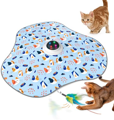 Interaktives Katzenspielzeug: 2-in-1 Versteckspiel Federn Elektrisches Katzenspielzeug mit Gong - Wiederaufladbares Intelligenzspielzeug für die Bewegung Hauskatzen,Geeignet für Katzen jeden Alters