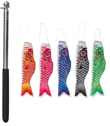 MagiDeal 5 Pieces Japanese Carp Flags Garden Fish Flags Flag Kite Japanese Carp Windsock Streamer for Backyard Lawn Restaurant