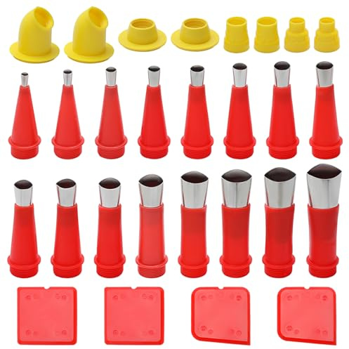 Set di Ugelli per Calafataggio in Acciaio Inossidabile,28 Pezzi Kit di Beccuccio Silicone Universal Integrated Rubber Nozzle Tool Kit per Cucina, Bagno, Lavabo