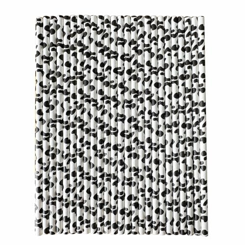 YAOSHENG [100 Count] Paper Drinking Straws 100% Biodegradable Multi-Pattern Party Straws for Birthday, Wedding, Bridal (Cow)