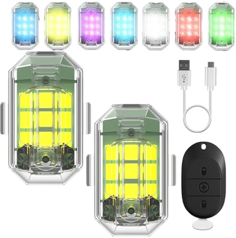 Wireless LED Lights for Car with Remote, 7 Colors High Brightness Wireless Strobe Light, Rgb LED Aircraft Strobe Lights for Cars, Motorcycle, Drone, Truck, Bike, USB Charge (2 M3 flash light)