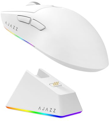 MechLands AJ139 V2 MC Gaming-Maus mit Ladestation, einstellbare 12000 DPI, PAW3311-Sensor, 3 Modi, kabellose Maus, 500-mAh-Akku, 1000-Hz-Abfragerate, 66 g leicht, Win/Mac (Weiß)