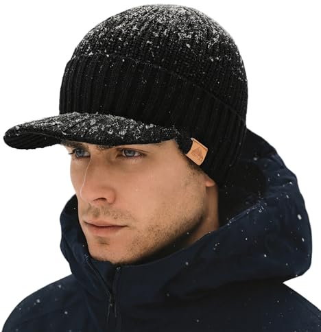 TOP-EX DryKnit™ Gorro Beanie Impermeable para Hombre de Lana Merino, Gorro de Invierno con Visera y Forro Polar, Gorro de Lana Merino Cálido, XL-XXL