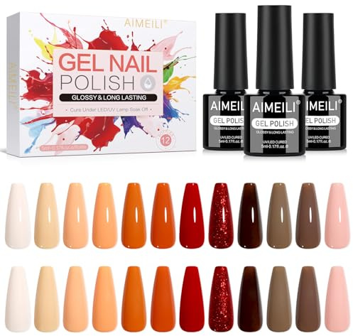 AIMEILI Gel nagellack set 12 st, grymhetsfri, vegan, blötlägg av UV LED gelnagellack nagelkonst manikyrsalong gör-det-själv hemma för kvinnor – kit 45