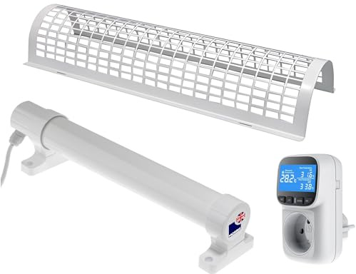 Morris 2ft Tube Heater Set with Digital Thermostat Plug & Safety Guard - 120W Low Energy Tubular Heater for Wardrobes, Airing Cupboards & Damp Prevention - IP55 Rated, Easy Fit Brackets Included