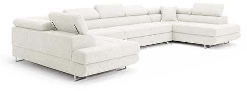 COMFORTINO FURNITURE Ecksofa mit Schlaffunktion Big PASTI U-Form, Sofa Couch mit Bettkasten, 3-Sitzer Eckcouch, Schlafsofa für Wohnzimmer, Big Sofa Couch mit Schlaffunktion (Bouclé Quelle 01)