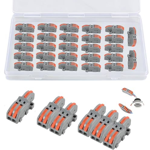 22 Stück Kabelverbinder, 1 In 2 Out, Elektro Verbindungsklemmen mit Hebel, kompakte Lüsterklemme für 0,08–4 mm² Leiter, wiederverwendbare Anschlussklemmen für DIY & Elektroinstallation