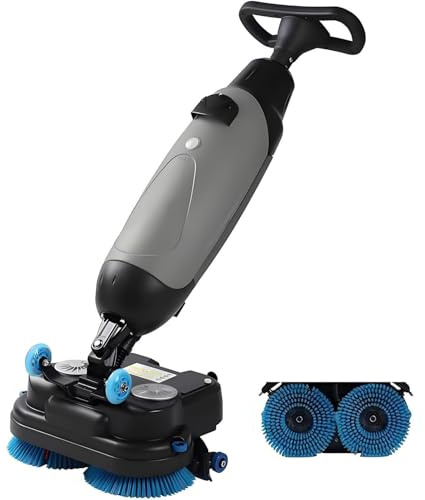 UIBAO Laveuse Sol Professionnelle Portable, Autolaveuse Électrique Double Brosse, 43cm Largeur Nettoyage, 1200m²/h Capacité, 240 RPM, 360° Rotation pour Domicile Bureau Garages Grey