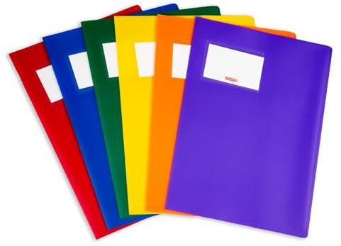 Brunnen FACT Hefthüllen A4 - Robuste Heftumschläge aus stabilem Kunststoff mit auswechselbarem Namensschild - Heftschoner Set farbig sortiert (6er Set)