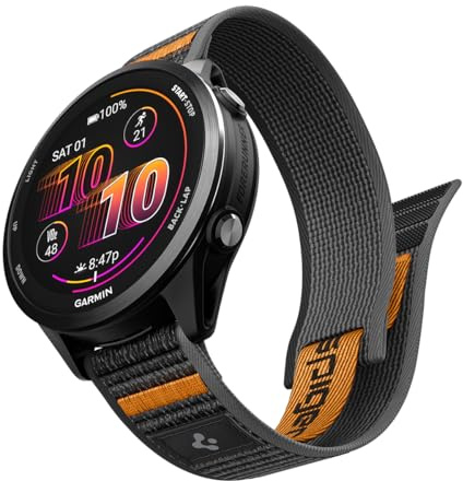 Spigen Athlex Air 2 Quick Release 22mm Watch Band, Compatible with Garmin Venu 4 45mm, Venu 3, Venu 2, Forerunner 265, Forerunner 255, Vivoactive 4 Sport Strap - Active Black Orange