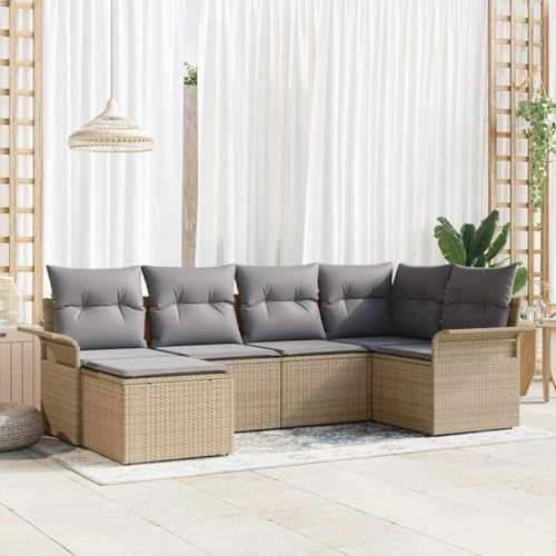 Hoopleep Gartensofa-Set Beige 6-teilig aus Poly-Rattan, modulares Outdoor Loungeset mit höhenverstellbarem Tisch und Stauraum für Terrasse und Balkon, wetterfest