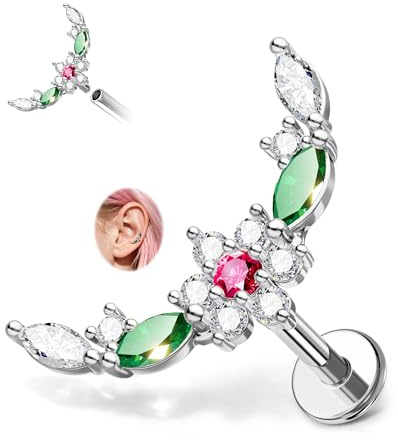 CM Crareesi Mania Blume Flache Rückseite Ohrstecker Helix Labret Lippenpiercing Schmuck Gold Silber 316L Edelstahl Knorpel Tragus Medusa Piercing Schmuck für Frauen Innengewinde 16G 8mm