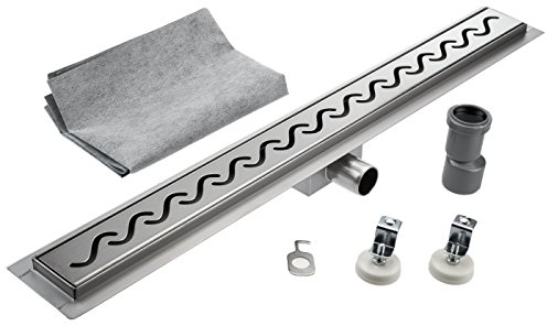 KOBERT GOODS Edelstahl-Rinne G008-80cm mit Siphon und Haarsieb als Komplett-Set Boden und Dusch-Ablauf Unterschiedliche Muster und Variationen in den Größen 50-120cm erhältlich