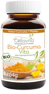 CELLAVITA Curcuma Vita | Curcumapulver & schwarzer Pfeffer | Bio Kurkuma | Gelber Ingwer/Safranwurz (180 Kapseln)