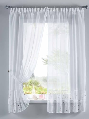 Punkt Stickerei Gardinen Set 4 TLG. Raffhalter Tunneldurchzug Gardinenband für Gardinenschienen Lila HxB 150x90 cm, 112232