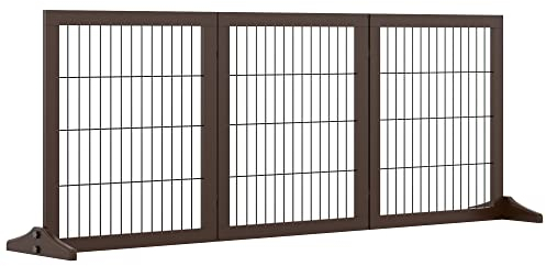 PawHut Absperrgitter Hund Freistehendes Schutzgitter mit Füßen 185 x 71 cm Holz Hundegitter Treppenschutzgitter Treppengitter Hundeabsperrgitter für Treppen, Türen, Küche, Flur, 3 Paneelen, Braun