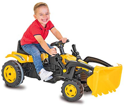 Trettraktor Power Drag mit Frontlader - Kippschutz, Frontlader mit Zwei Hebel, leichtgängiges Lenkradsystem, Hupe, Verstellbarer Sitz Motorhaube aufklappbar, Anhängerkupplung