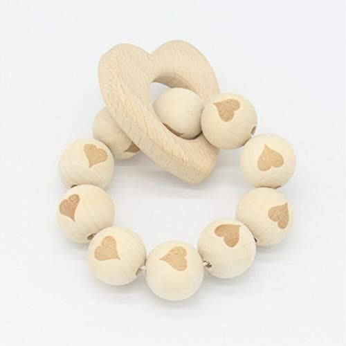 Wunderschöner Greifling aus Holz für Babys - Jungs und Mädchen - Geschenk zur Geburt Taufe - Spielzeug für die Motorik - Holzanhänger Motiv Herz