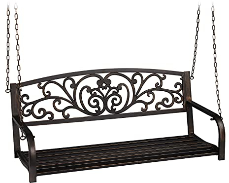 Relaxdays Dondolo Sospeso, Panca da Giardino da Appendere, Panchina in Metallo, 2 Posti, HLP: 190x133x55 cm, Nero Bronzo