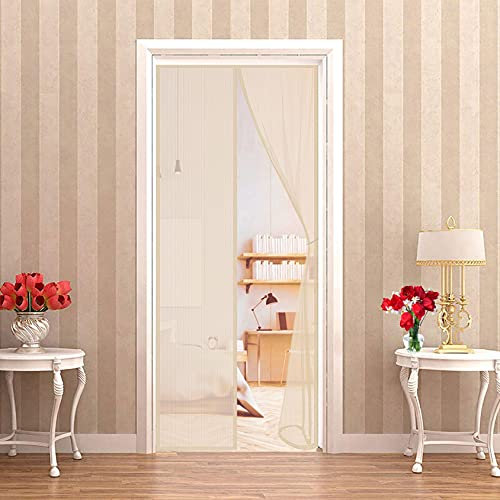 WEIZON Fliegengitter Balkontür 160 x 220 cm Magnetische Adsorption,Fliegen Tür Mückennetz Klettverschlussmontage für Garage Balkontür Terrassentür Wohnwagen - Beige