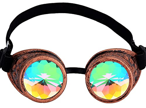 OMGREAT Kaleidoskop-Brille für Raves, Steampunk-Brille mit Regenbogenprismen-Beugung, Kristallgläsern, Rotes Kupfer, One size