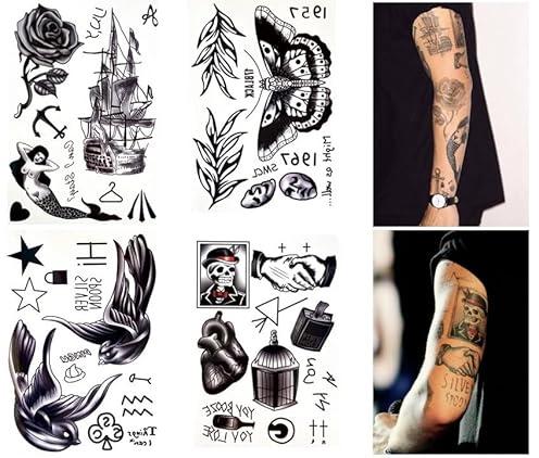 4 Blätter Temporary Traditionelle Motte Schiff Rose Totenkopf Tattoo Fake Tattoo CP4