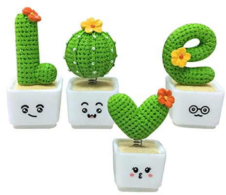ohfruit Cactus Figurine Love Cactus Voiture Ornement Micro Paysage Léger 1