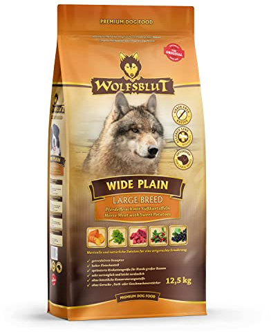 WOLFSBLUT – Wide Plain Large Breed | Trockenfutter mit wertvollen Superfoods für große, ausgewachsene Hunde. Getreidefreies Alleinfutter ohne Zusatzstoffe im Beutel | 12,5kg Pferd