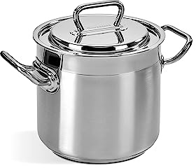 Barazzoni Professional Stockpot with Lid Diameter 20 cm, Stainless Steel 18/10, Capacity 5.25 litres, Induction, Made in Italy