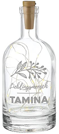polar-effekt Beleuchtete Dekoflasche mit Wunschgravur - Namensgravur - LED Lichterkette - Stimmungslicht warmweiß - Deko Geschenk zu Geburtstag, Weihnachten, Jubiläum - Motiv Lieblingsmensch