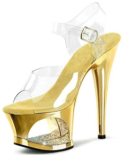 Omeslike Damen Gold Plattform Peep Toe Sandalen Exotic Sexy Stripper High Heels Club Pole Dance Heels Hochzeitskleid Party Schuhe Unisex Plus Size,Gold,37