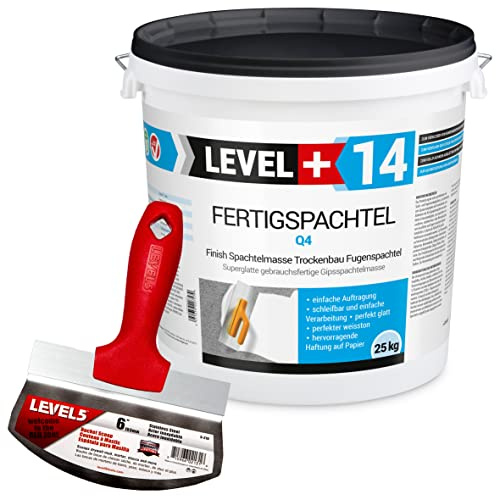 Fertigspachtel Spachtelmasse 25 kg Glättspachtel Fugenspachtel Reinweiss | Weiß + Eimerschaber Set RM14
