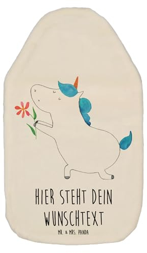 Mr. & Mrs. Panda Personalisierte Wärmflasche Einhorn Blume - Personalisierte Geschenke, Einhörner, Pärchen, Körnerkissen mit Namen, Partner,
