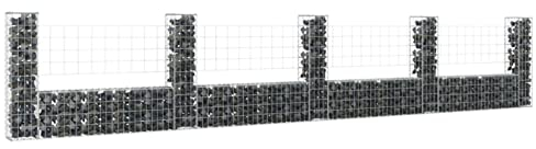 Yolola Gabionenwand U-Form mit 5 Säulen Eisen Gabionenkorb Sichtschutz & Lärmschutz Trenn-Wand Gitter | Gabionen-Wand mit Steinen befüllbar Steinwand 500 x 20 x 100 cm