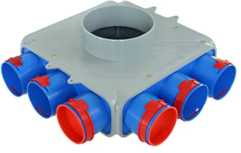 HG Hava Luftverteiler, Rekuperator mit 6 Anschlüssen, Einfache Installation durch Schnappverbindung, Passend für Bodenschichten, angehängten Decken und Rahmenwänden, 6 x 75/160