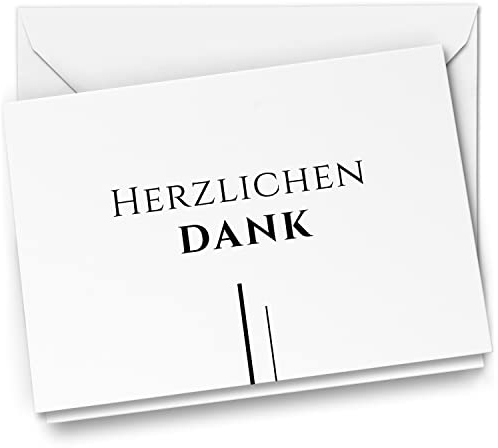 Danksagungskarten Trauer – 10 Klappkarten mit Umschlägen – Motiv: Striche Edel Herzlichen Dank – Trauerkarten Danksagung mit Text – Dankeskarten Trauer nach Beerdigung