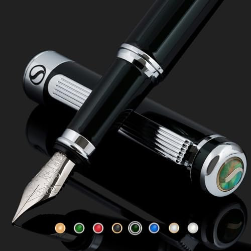 Scriveiner Füllfederhalter mit verchromter Oberfläche, Schmidt-Feder Fein, Bestes Schreibgeräte Geschenkset für Mann & Frau, Profi, Chefbüro, tolle Stifte