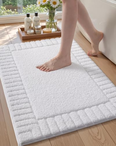 COLOR&GEOMETRY Badeteppiche rutschfest Waschbar Absorbierende Badvorleger Weiche Badezimmerteppich, Badematte für Badezimmerboden, Dusche, Badewanne, Waschküche, Weiß, 50 x 80 cm