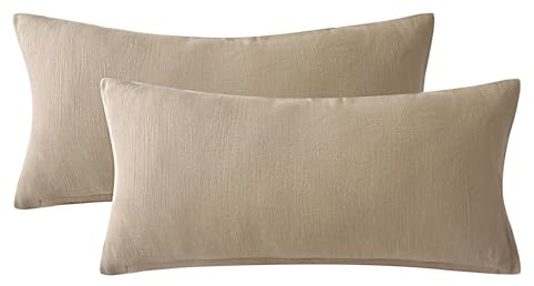 SOULFUL Doppelte Musselin Kissenbezug 40x80 Baumwolle, Beige | Kissenbezüge 2 Teilig mit Reißverschluss, ÖkoTex Zertifiziert