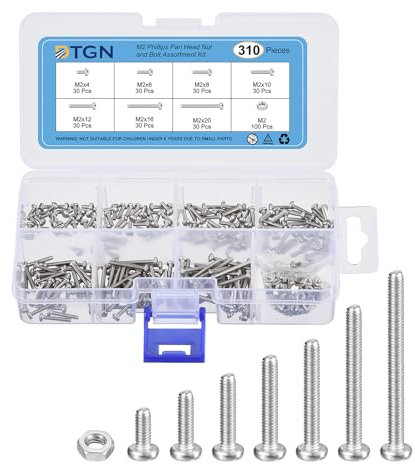 DTGN 310Pcs Machine Screws Assortment Kit, M2 Phillips Pan Head Nut and Bolt Assortment Kit, M2x4/6/8/10/12/16/20mm Metric Bolt Assortment, 304 Stainless Steel